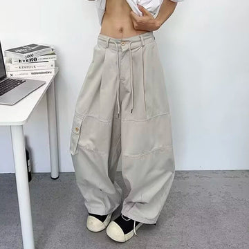 AIDASE  -  Men's Cargo Pants 2025 Summer New Simple Trendy Drawstring Solid Color Loose Casual Straight-leg Male Trousers 21E6956 aidase-shop